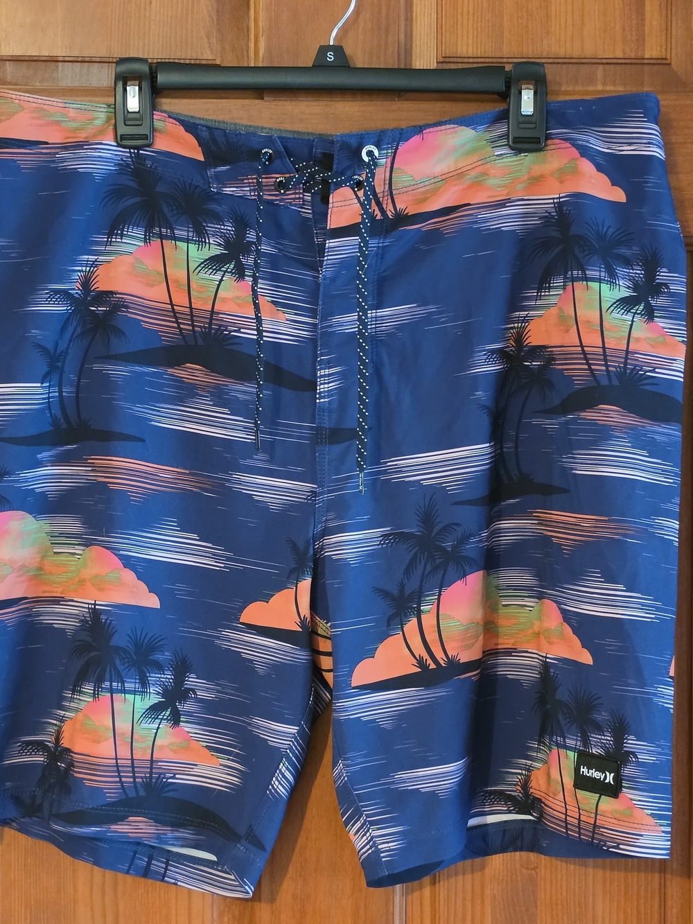 Hurley Navy Board Shorts with Orange Pink and Green Tropical Print